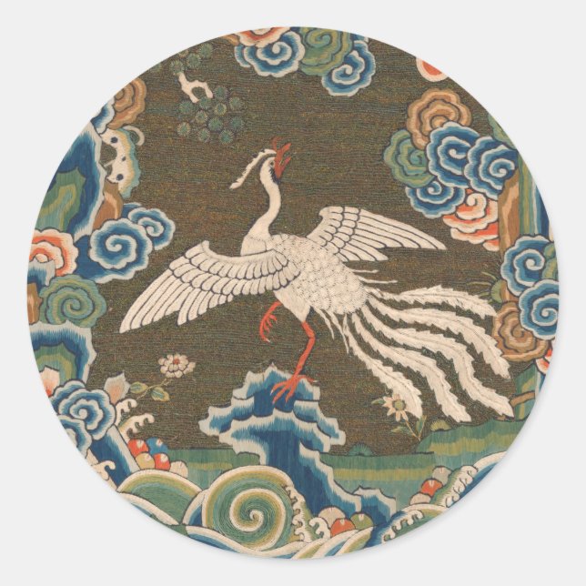 Bird Chinese Antique Decor Classic Round Sticker (Front)