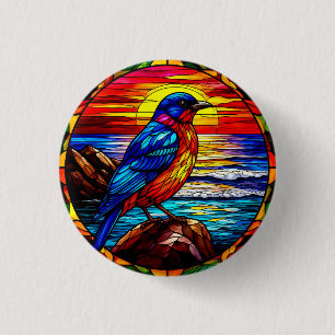 Bird Colourful Stained Glass Depiction 3 Cm Round Badge
