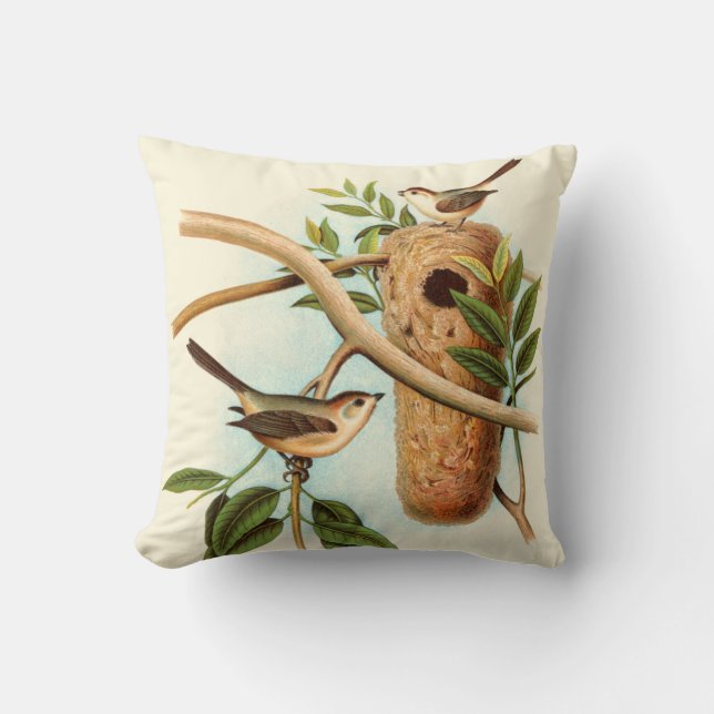 Bird Couple on a Nest Perched on a Branch Cushion (Front)