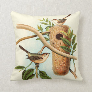 Bird Couple on a Nest Perched on a Branch Cushion