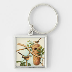 Bird Couple on a Nest Perched on a Branch Key Ring