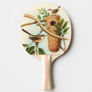 Bird Couple on a Nest Perched on a Branch Ping Pong Paddle