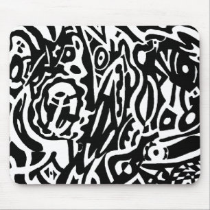 "Bird Creature" B&W Abstract Mouse Pad