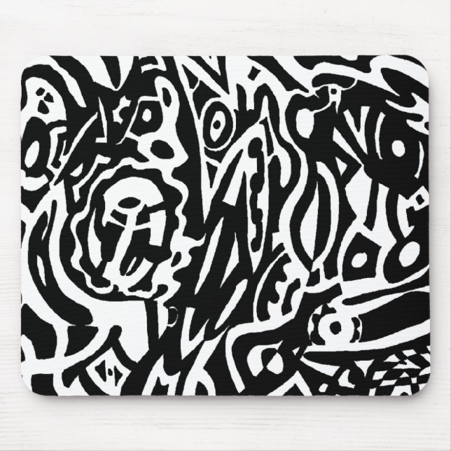 "Bird Creature" B&W Abstract Mouse Pad (Front)