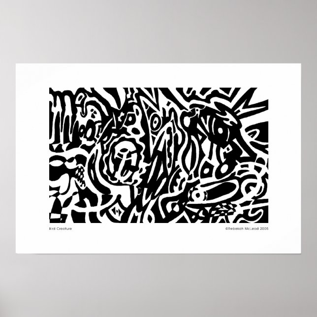 "Bird Creature" B&W Abstract Poster (Front)