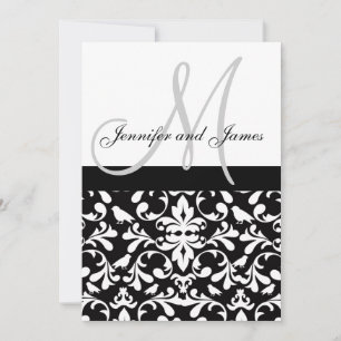Bird Damask Wedding Invitation Names Monogram