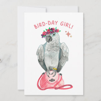 Bird-day Girl African Grey Parrot Bird Lover Birth Holiday Card