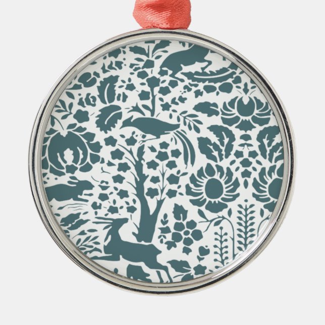 Bird, Deer, tree folk pattern Metal Tree Decoration (Front)