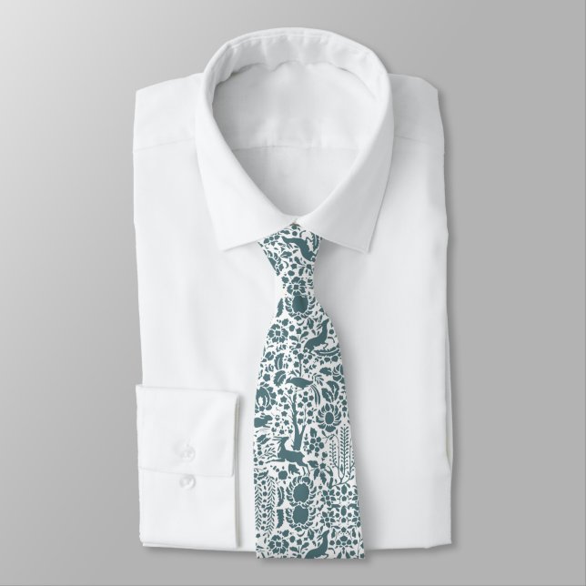 Bird, Deer, tree folk pattern Tie (Tied)