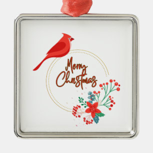 Bird design with flowers premium square ornament