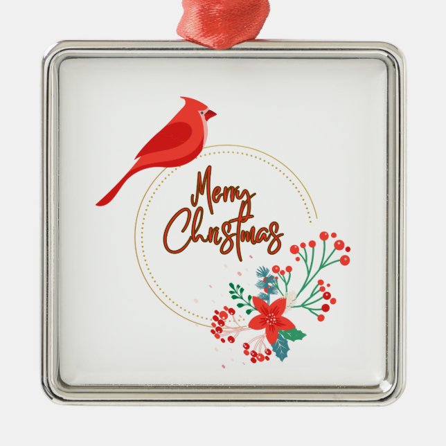 Bird design with flowers premium square ornament (Front)