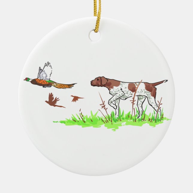 Bird Dog and Pheasant Ceramic Ornament (Front)