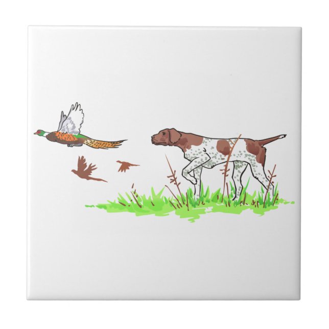 Bird Dog and Pheasants Ceramic Tile (Front)