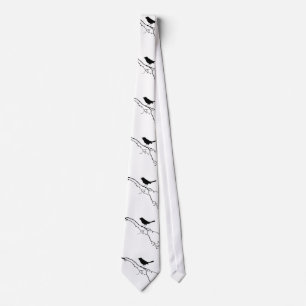 Bird doodle black and white tie