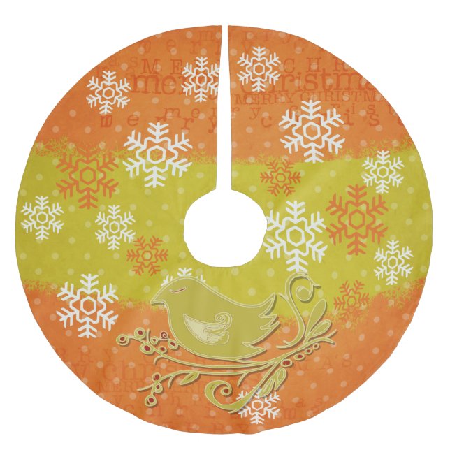 Bird, Dots, and Snowflakes Holiday Tree Skirt (Front)