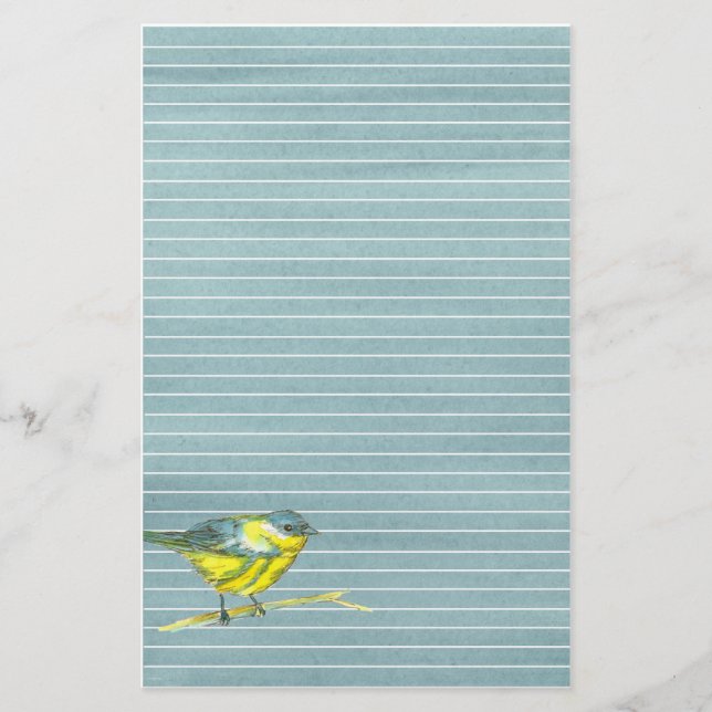 Bird Drawing Grey Lined Stationery (Front)