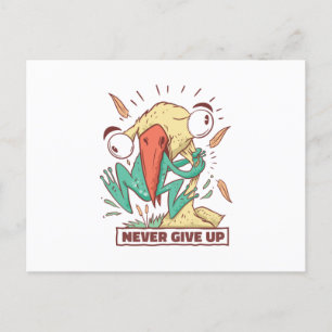 Bird eating frog Never give up Postcard