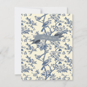 Bird Elegant Blue Toile Peony Floral Card