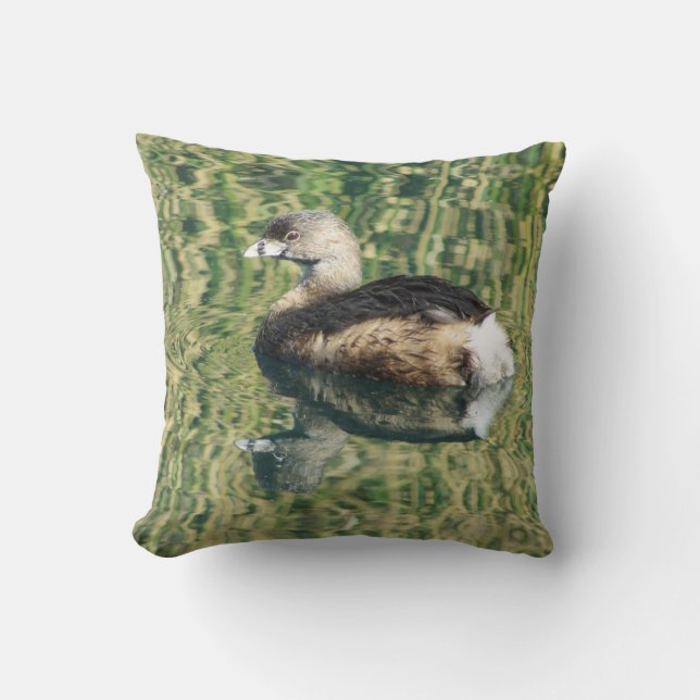 Bird Enthusiast Cute Grebe Water Reflection Nature Cushion (Front)