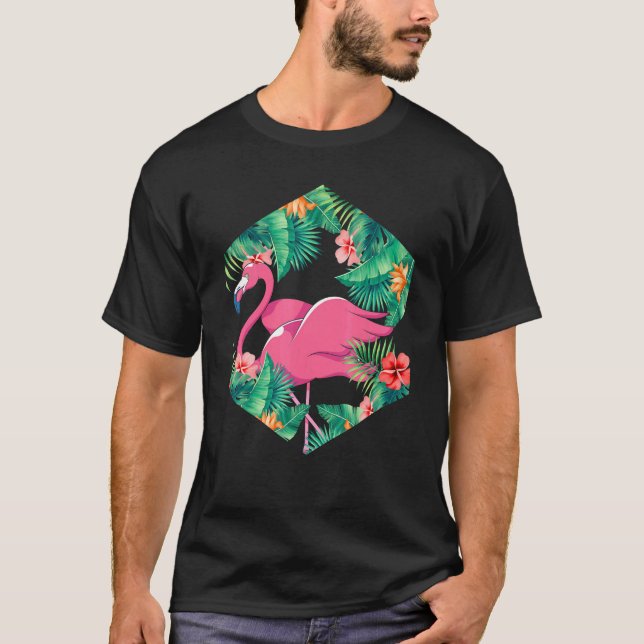 Bird   Exotic Flower Animal   Floral Pink Flamingo T-Shirt (Front)