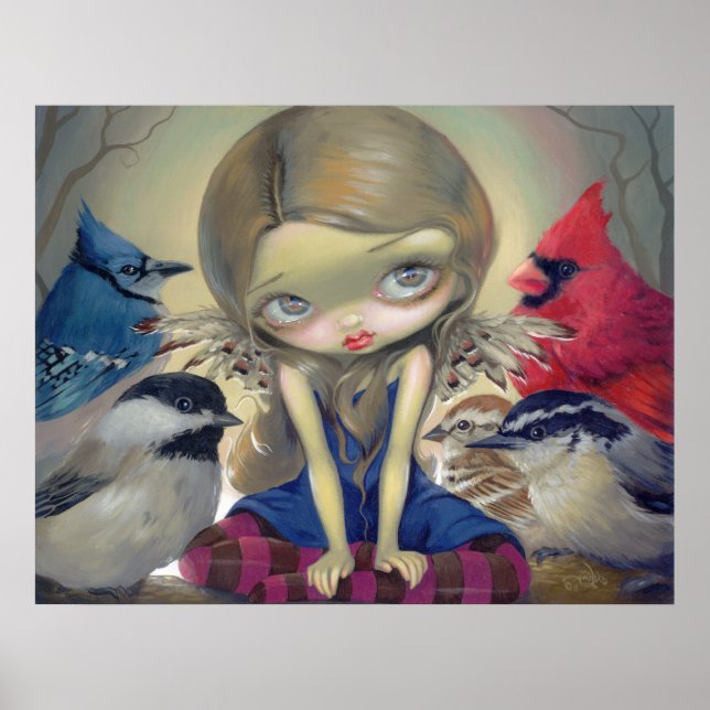 Bird Fairy - Backyard Birds ART PRINT big eyes (Front)