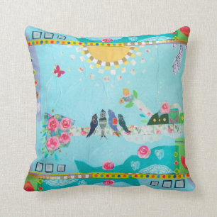 Bird Family Art Collage Cushion