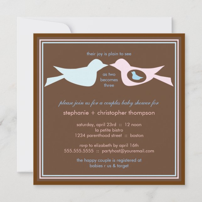 Bird Family Couples Baby Shower Invitation (Front)