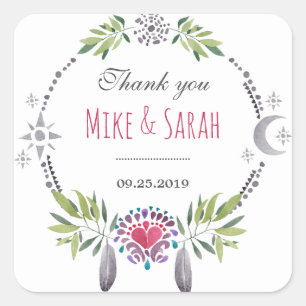 Bird Feather Tribal Pattern Thank You Sticker