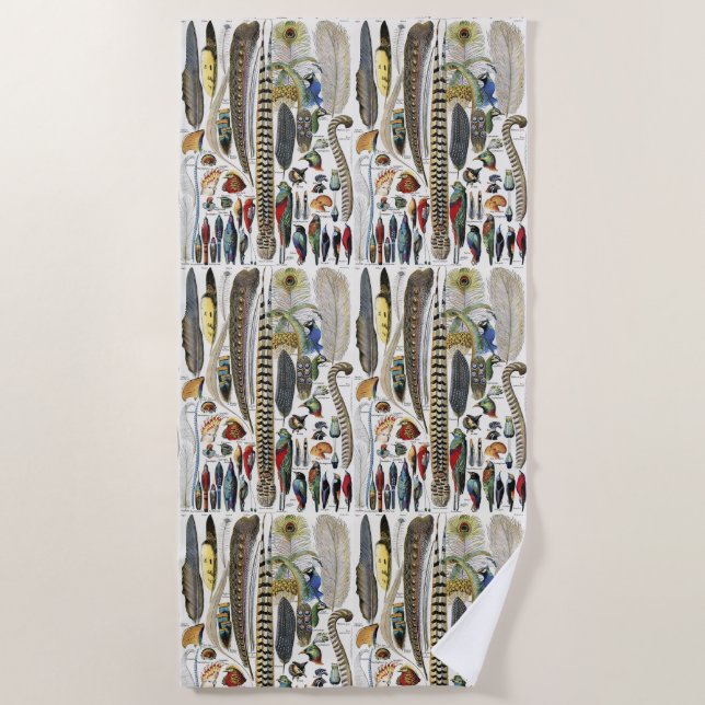 Bird Feather Wildlife Antique Feathers Art Nouveau Beach Towel (Front)