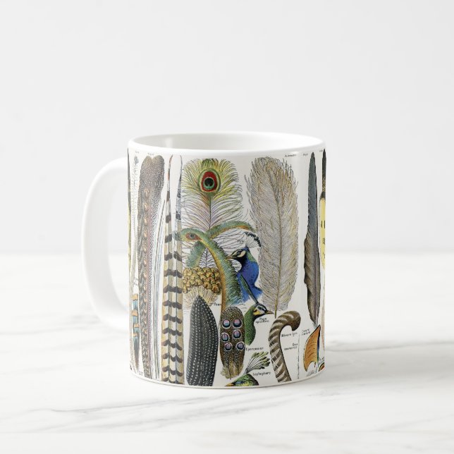 Bird Feather Wildlife Antique Feathers Art Nouveau Coffee Mug (Front Left)