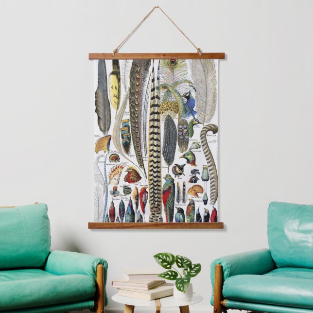 Bird Feather Wildlife Antique Feathers Art Nouveau Hanging Tapestry (Living Room)