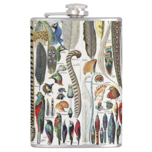 Bird Feather Wildlife Antique Feathers Art Nouveau Hip Flask