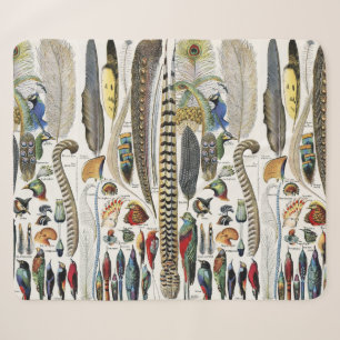 Bird Feather Wildlife Antique Feathers Art Nouveau Sherpa Blanket