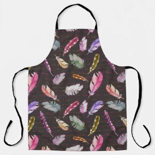 Bird feathers and handwritten note. Watercolor sea Apron