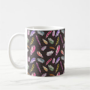 Bird feathers and handwritten note. Watercolor sea Coffee Mug
