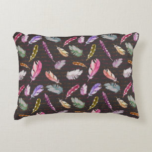 Bird feathers and handwritten note. Watercolor sea Decorative Cushion