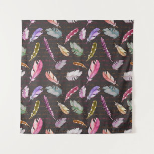 Bird feathers and handwritten note. Watercolor sea Tapestry
