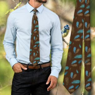 Bird Feathers Brown Patterned Neck Tie