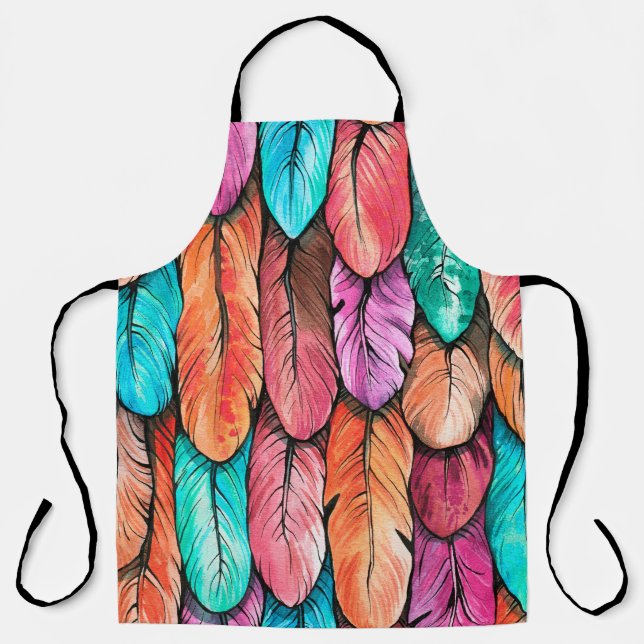Bird feathers seamless pattern. Hand drawing water Apron (Front)