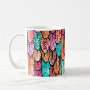 Bird feathers seamless pattern. Hand drawing water Coffee Mug