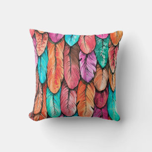 Bird feathers seamless pattern. Hand drawing water Cushion