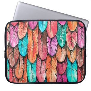 Bird feathers seamless pattern. Hand drawing water Laptop Sleeve