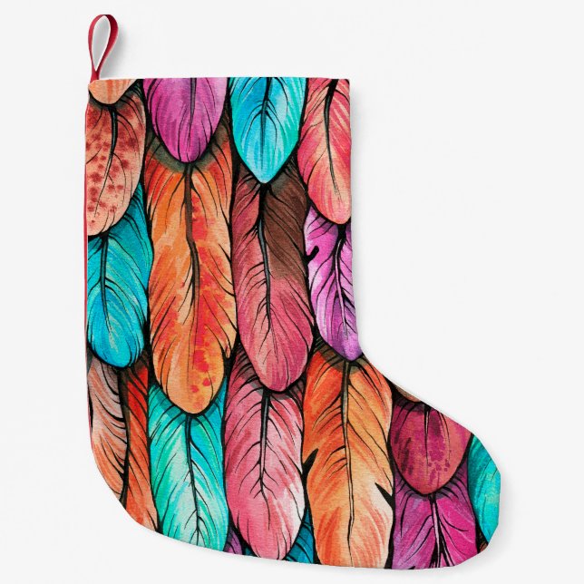 Bird feathers seamless pattern. Hand drawing water Small Christmas Stocking (Front)