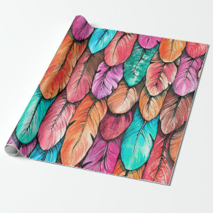 Bird feathers seamless pattern. Hand drawing water Wrapping Paper