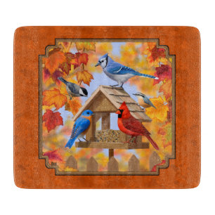 Bird Feeder Gathering Autumn Orange Cutting Board