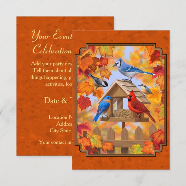 Bird Feeder Gathering Autumn Orange Invitation (Front/Back)