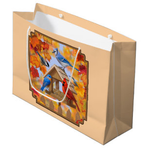 Bird Feeder Gathering Autumn Orange Large Gift Bag