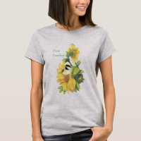 Bird Feeder Humour with Chickadee on Sunflowers