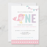 Bird First Birthday Girl Invite Little Birdie