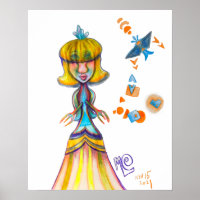 Bird Fish Lady Abstract Doodle Art Print